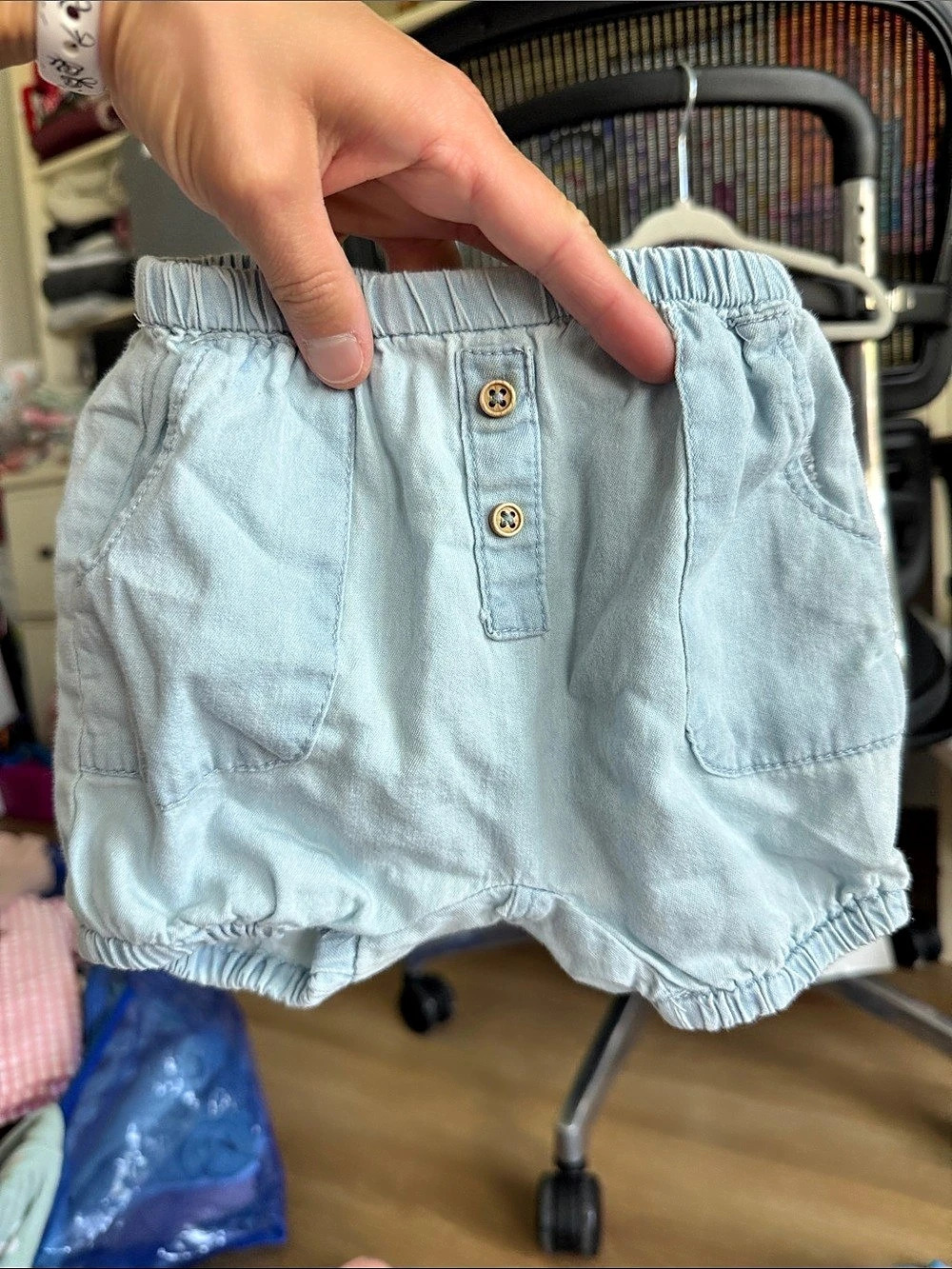 Blue Button-Front Shorts Baby 3-6 Months
